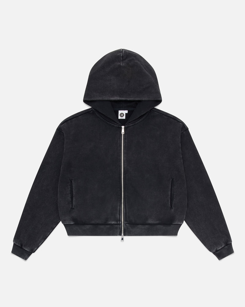 Acid Washed Zip-Up - Black